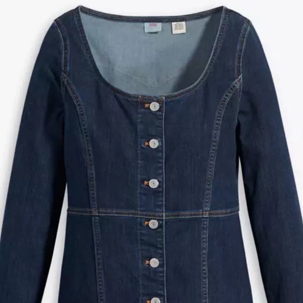 Levi’s Veda Denim Button-Front Dress Size M Cotton Dark Wash - Picture 15 of 15